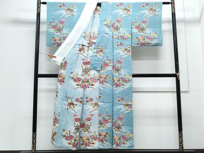 平和屋着物▽上質な小紋　単衣　型染め　花筏文　正絹　逸品　CABG2638th