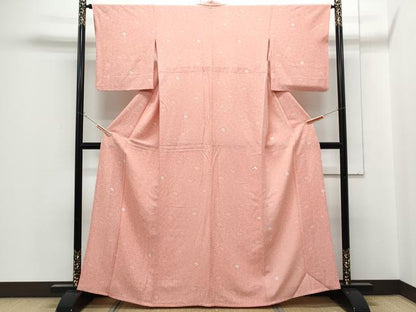 平和屋着物▽上質な小紋　単衣　絞り　草花文　鬼しぼ縮緬　正絹　逸品　CABG2639th