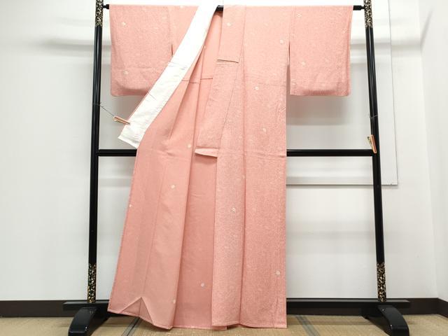 平和屋着物▽上質な小紋　単衣　絞り　草花文　鬼しぼ縮緬　正絹　逸品　CABG2639th