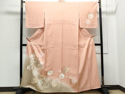 平和屋着物▽訪問着　単衣　作家物　駒刺繍　雪輪花文　暈し染め　金彩　正絹　逸品　CABG2640th