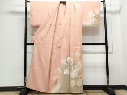 平和屋着物▽訪問着　単衣　作家物　駒刺繍　雪輪花文　暈し染め　金彩　正絹　逸品　CABG2640th