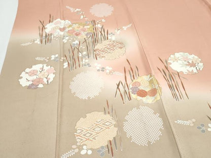 平和屋着物▽訪問着　単衣　作家物　駒刺繍　雪輪花文　暈し染め　金彩　正絹　逸品　CABG2640th
