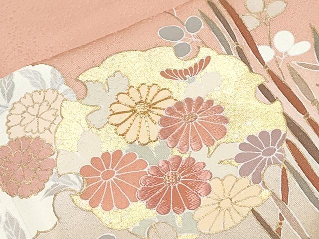 平和屋着物▽訪問着　単衣　作家物　駒刺繍　雪輪花文　暈し染め　金彩　正絹　逸品　CABG2640th