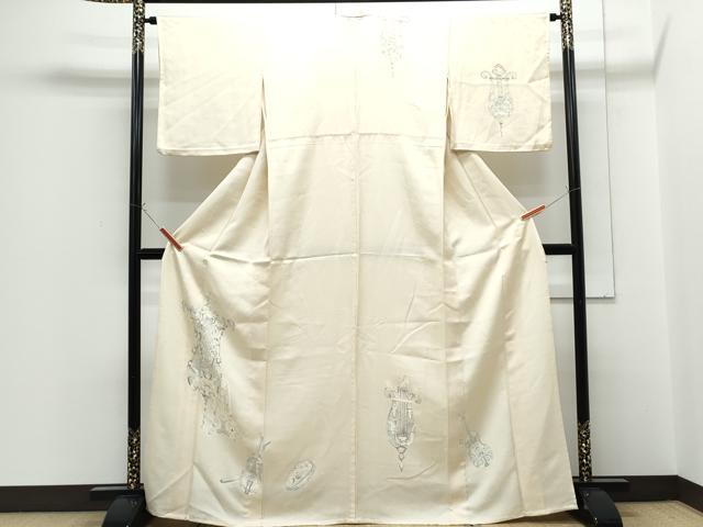 平和屋着物▽訪問着　単衣　天使　楽器文　金彩　正絹　逸品　CABG2641th