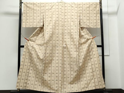 平和屋着物▽上質な紬　単衣　吉祥間道　正絹　逸品　CABG2642th