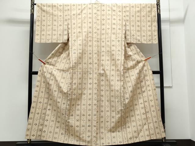 平和屋着物▽上質な紬　単衣　吉祥間道　正絹　逸品　CABG2642th