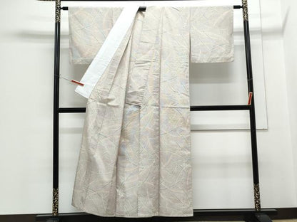 平和屋着物▽上質な紬　単衣　芝草文　正絹　逸品　CABG2646th