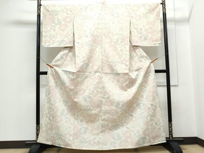 平和屋着物▽本塩沢　単衣　花唐草文　正絹　逸品　CABG2651th