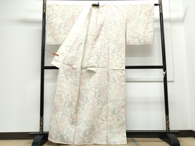 平和屋着物▽本塩沢　単衣　花唐草文　正絹　逸品　CABG2651th
