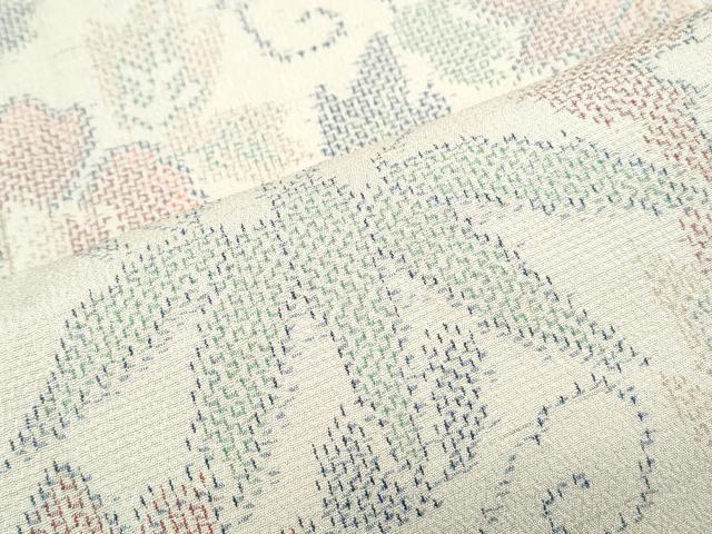 平和屋着物▽本塩沢　単衣　花唐草文　正絹　逸品　CABG2651th