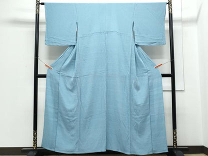 平和屋着物▽上質な色無地　単衣　浅縹色　鬼しぼ縮緬　正絹　逸品　CABG2655th