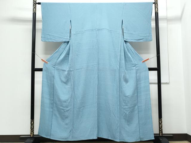 平和屋着物▽上質な色無地　単衣　浅縹色　鬼しぼ縮緬　正絹　逸品　CABG2655th