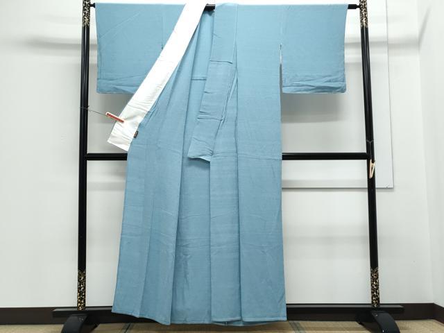 平和屋着物▽上質な色無地　単衣　浅縹色　鬼しぼ縮緬　正絹　逸品　CABG2655th