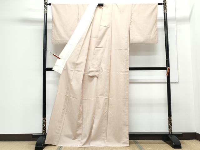 平和屋着物▽本塩沢　色無地　単衣　白茶色　正絹　逸品　CABG2656th