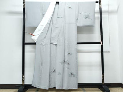 平和屋着物▽訪問着　単衣　手描き　カニ　正絹　逸品　CABG2658th