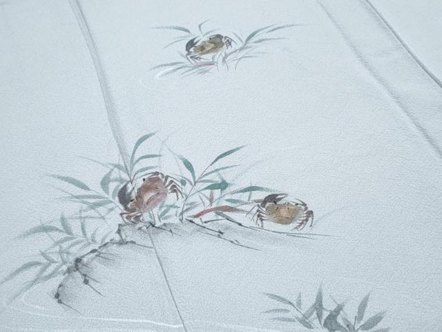 平和屋着物▽訪問着　単衣　手描き　カニ　正絹　逸品　CABG2658th