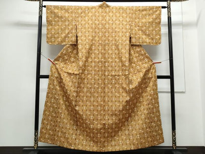 平和屋着物▽上質な紬　単衣　吉祥文　正絹　逸品　CABG2660th
