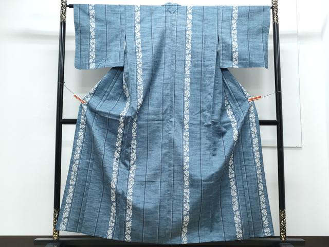 平和屋着物▽上質な紬　単衣　刺し子　花間道　正絹　逸品　CABG2661th