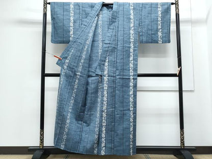 平和屋着物▽上質な紬　単衣　刺し子　花間道　正絹　逸品　CABG2661th