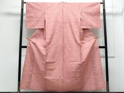 平和屋着物▽上質な紬　単衣　格子文　正絹　逸品　CABG2666th