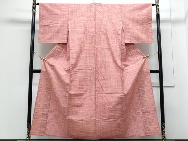 平和屋着物▽上質な紬　単衣　格子文　正絹　逸品　CABG2666th