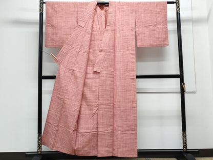 平和屋着物▽上質な紬　単衣　格子文　正絹　逸品　CABG2666th