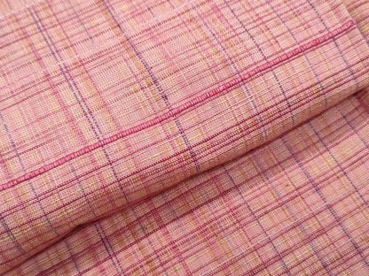 平和屋着物▽上質な紬　単衣　格子文　正絹　逸品　CABG2666th
