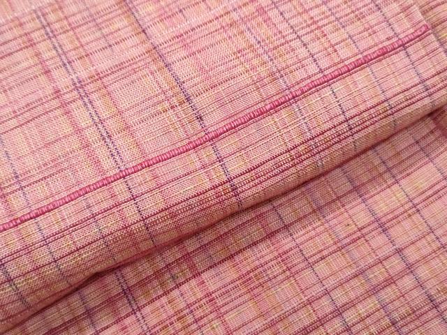 平和屋着物▽上質な紬　単衣　格子文　正絹　逸品　CABG2666th