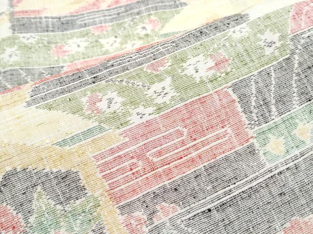 平和屋着物▽上質な紬　単衣　吉祥花文　正絹　逸品　CABG2668th