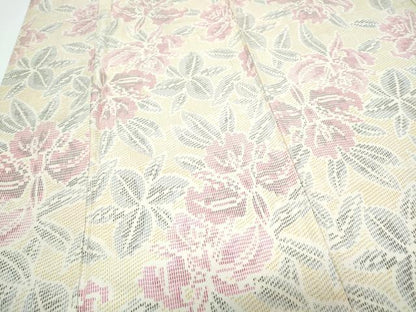 平和屋着物▽上質な紬　単衣　草花文　正絹　逸品　CABG2669th