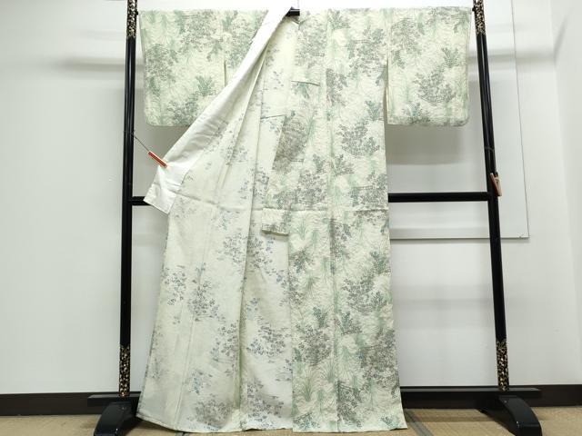 平和屋着物▽上質な小紋　単衣　草花文　鬼しぼ縮緬　正絹　逸品　CABG2670th