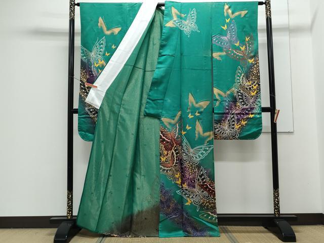 平和屋着物▽豪華振袖　単衣　舞蝶文　暈し染め　金通し地　正絹　逸品　CABG2672th
