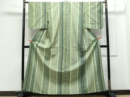 平和屋着物▽上質な紬　単衣　吉祥間道　正絹　逸品　CABG2673th