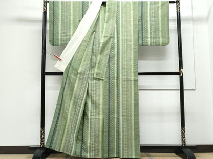 平和屋着物▽上質な紬　単衣　吉祥間道　正絹　逸品　CABG2673th
