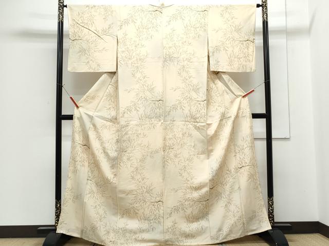平和屋着物▽上質な小紋　単衣　枝葉文　正絹　逸品　CABG2675th