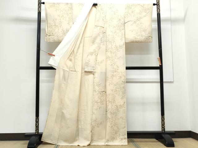 平和屋着物▽上質な小紋　単衣　枝葉文　正絹　逸品　CABG2675th