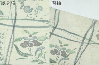 平和屋着物▽上質な小紋　単衣　紬地　格子草花文　正絹　逸品　CABG2677th