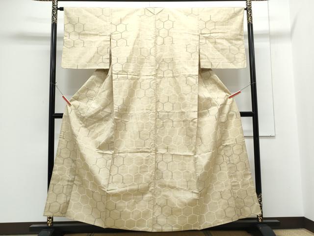 平和屋着物▽上質な紬　単衣　亀甲文様　正絹　逸品　CABG2678th