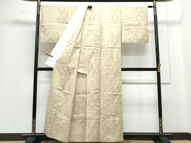 平和屋着物▽上質な紬　単衣　亀甲文様　正絹　逸品　CABG2678th