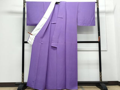 平和屋着物▽上質な色無地　単衣　江戸紫色　正絹　逸品　CABG2690th