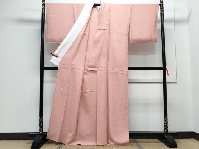 平和屋着物▽本加賀友禅作家　押田正義監修　色無地　単衣　堅牢染め　珊瑚色　反端付き　正絹　逸品　CABG2694th