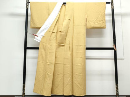 平和屋着物▽上質な色無地　単衣　芥子色　正絹　逸品　CABG2695th