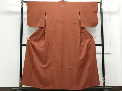 平和屋着物▽上質な色無地　単衣　立涌草葉地紋　赤銅色　正絹　逸品　CABG2699th