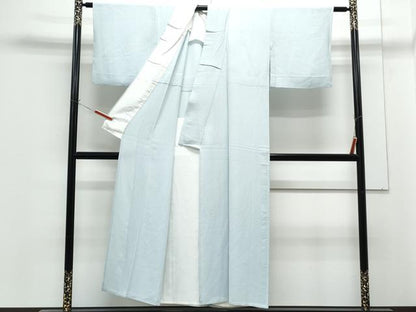 平和屋着物▽ろう彩工芸　奥村一心　色無地　単衣　白藍色　正絹　逸品　CABG2701th