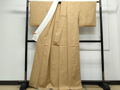 平和屋着物▽上質な色無地　単衣　樹林地紋　桑染色　正絹　逸品　CABG2702th