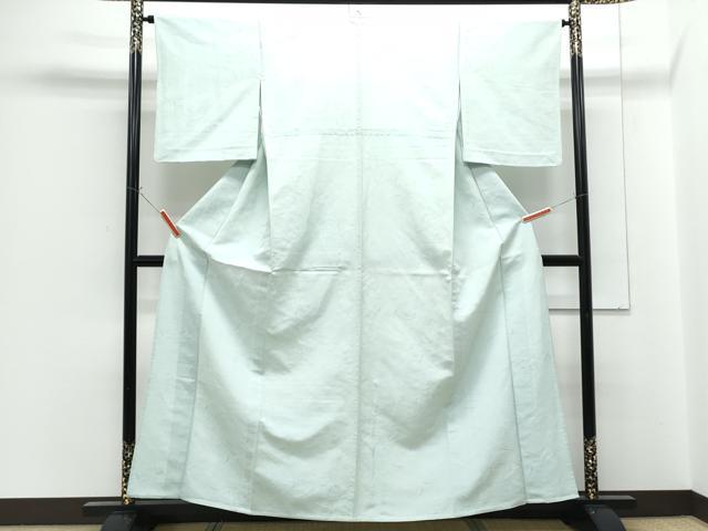 平和屋着物▽上質な色無地　単衣　飛鳥地紋　白藍色　正絹　逸品　CABG2709th
