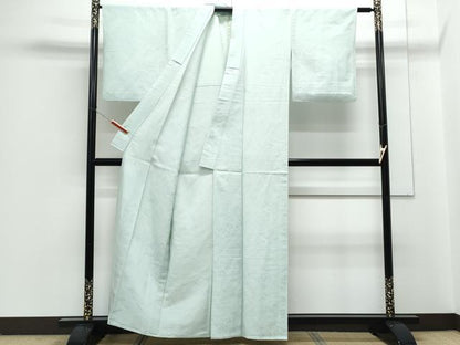 平和屋着物▽上質な色無地　単衣　飛鳥地紋　白藍色　正絹　逸品　CABG2709th