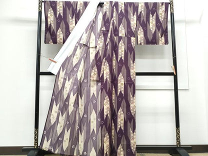 平和屋着物▽小紋　単衣　矢羽根花文　洗える着物　CABG2710th