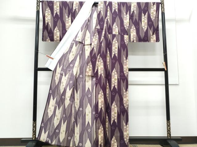 平和屋着物▽小紋　単衣　矢羽根花文　洗える着物　CABG2710th