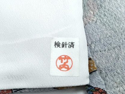 平和屋着物▽上質な小紋　単衣　草花文　鬼しぼ縮緬　正絹　逸品　未使用　CABG2711th